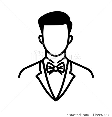groom icon or modern line symbol. Vector line art and icon design with bold outline. Black and white Pixel Perfect minimalistic symbol isolated white background. Silhouette simple thin sign groom icon or modern line symbol. Vector line art and icon design with bold outline. Black and white Pixel Perfect minimalistic symbol isolated white background. Silhouette simple thin sign 119997687