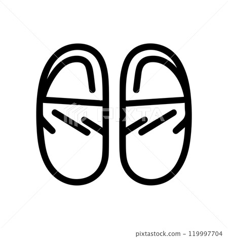 slipper icon or modern line symbol. Vector line art and icon design with bold outline. Black and white Pixel Perfect minimalistic symbol isolated white background. Silhouette simple thin sign slipper icon or modern line symbol. Vector line art and icon design with bold outline. Black and white Pixel Perfect minimalistic symbol isolated white background. Silhouette simple thin sign 119997704