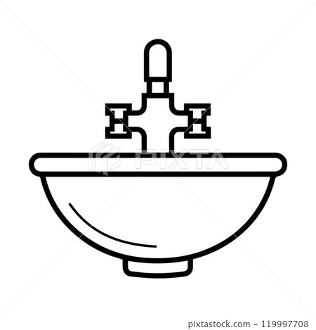 wash basin icon or modern line symbol. Vector line art and icon design with bold outline. Black and white Pixel Perfect minimalistic symbol isolated white background. Silhouette simple thin sign wash basin icon or modern line symbol. Vector line art and icon design with bold outline. Black and white Pixel Perfect minimalistic symbol isolated white background. Silhouette simple thin sign 119997708