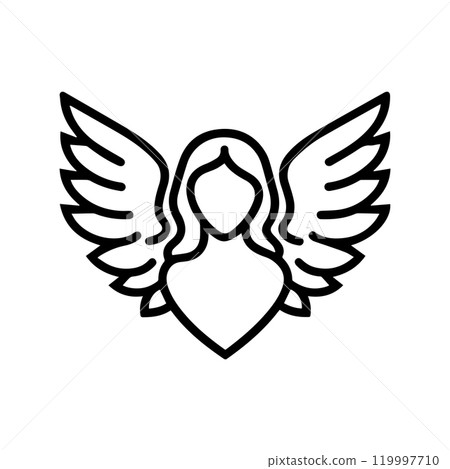 angel icon or modern line symbol. Vector line art and icon design with bold outline. Black and white Pixel Perfect minimalistic symbol isolated white background. Silhouette simple thin sign angel icon or modern line symbol. Vector line art and icon design with bold outline. Black and white Pixel Perfect minimalistic symbol isolated white background. Silhouette simple thin sign 119997710