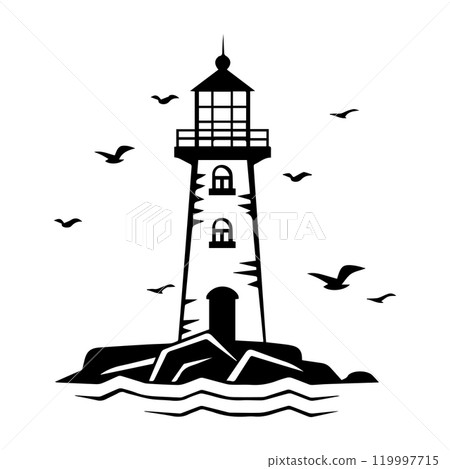 lighthouse icon or modern line symbol. Vector line art and icon design with bold outline. Black and white Pixel Perfect minimalistic symbol isolated white background. Silhouette simple thin sign 119997715