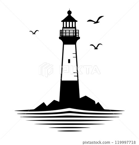 lighthouse icon or modern line symbol. Vector line art and icon design with bold outline. Black and white Pixel Perfect minimalistic symbol isolated white background. Silhouette simple thin sign 119997718
