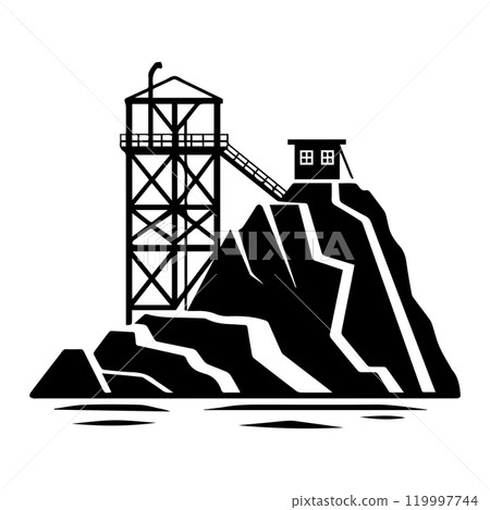 quarry icon or modern line symbol. Vector line art and icon design with bold outline. Black and white Pixel Perfect minimalistic symbol isolated white background. Silhouette simple thin sign quarry icon or modern line symbol. Vector line art and icon design with bold outline. Black and white Pixel Perfect minimalistic symbol isolated white background. Silhouette simple thin sign 119997744