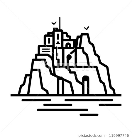 quarry icon or modern line symbol. Vector line art and icon design with bold outline. Black and white Pixel Perfect minimalistic symbol isolated white background. Silhouette simple thin sign quarry icon or modern line symbol. Vector line art and icon design with bold outline. Black and white Pixel Perfect minimalistic symbol isolated white background. Silhouette simple thin sign 119997746