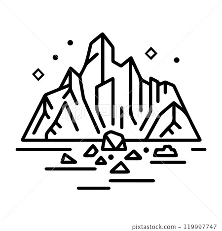 quarry icon or modern line symbol. Vector line art and icon design with bold outline. Black and white Pixel Perfect minimalistic symbol isolated white background. Silhouette simple thin sign quarry icon or modern line symbol. Vector line art and icon design with bold outline. Black and white Pixel Perfect minimalistic symbol isolated white background. Silhouette simple thin sign 119997747