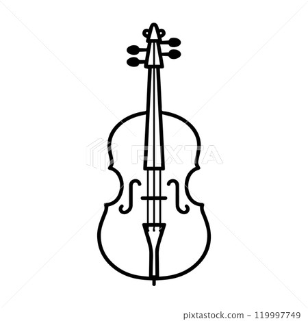 cello icon or modern line symbol. Vector line art and icon design with bold outline. Black and white Pixel Perfect minimalistic symbol isolated white background. Silhouette simple thin sign cello icon or modern line symbol. Vector line art and icon design with bold outline. Black and white Pixel Perfect minimalistic symbol isolated white background. Silhouette simple thin sign 119997749