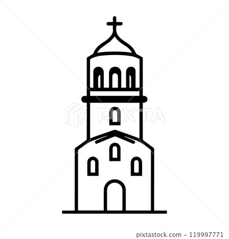 belfry icon or modern line symbol. Vector line art and icon design with bold outline. Black and white Pixel Perfect minimalistic symbol isolated white background. Silhouette simple thin sign belfry icon or modern line symbol. Vector line art and icon design with bold outline. Black and white Pixel Perfect minimalistic symbol isolated white background. Silhouette simple thin sign 119997771
