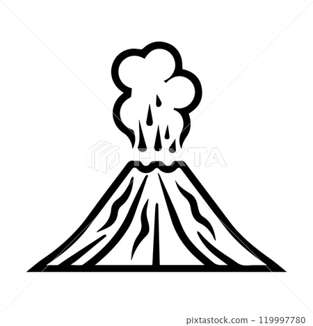 volcano icon or modern line symbol. Vector line art and icon design with bold outline. Black and white Pixel Perfect minimalistic symbol isolated white background. Silhouette simple thin sign 119997780