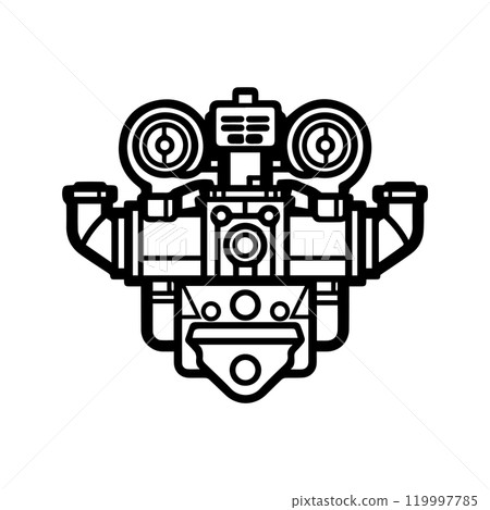 engine icon or modern line symbol. Vector line art and icon design with bold outline. Black and white Pixel Perfect minimalistic symbol isolated white background. Silhouette simple thin sign 119997785