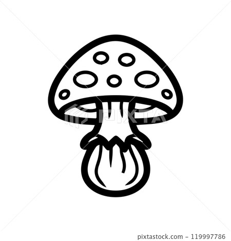 mushroom icon or modern line symbol. Vector line art and icon design with bold outline. Black and white Pixel Perfect minimalistic symbol isolated white background. Silhouette simple thin sign mushroom icon or modern line symbol. Vector line art and icon design with bold outline. Black and white Pixel Perfect minimalistic symbol isolated white background. Silhouette simple thin sign 119997786