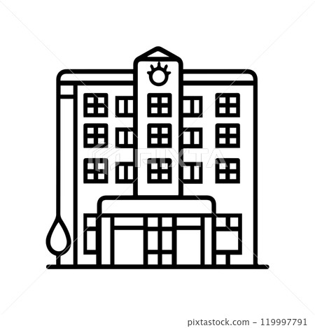hotel icon or modern line symbol. Vector line art and icon design with bold outline. Black and white Pixel Perfect minimalistic symbol isolated white background. Silhouette simple thin sign 119997791