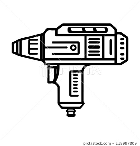 drill icon or modern line symbol. Vector line art and icon design with bold outline. Black and white Pixel Perfect minimalistic symbol isolated white background. Silhouette simple thin sign 119997809