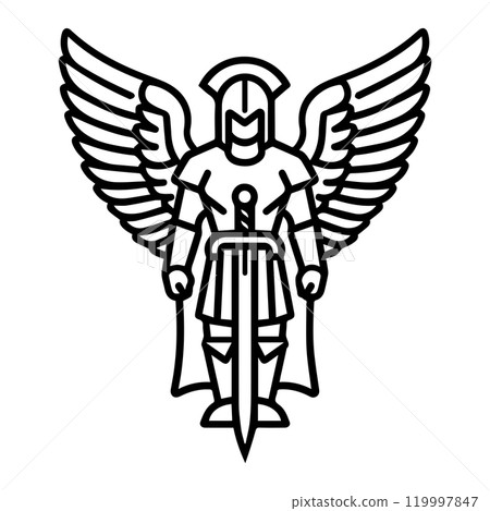 archangel icon or modern line symbol. Vector line art and icon design with bold outline. Black and white Pixel Perfect minimalistic symbol isolated white background. Silhouette simple thin sign 119997847
