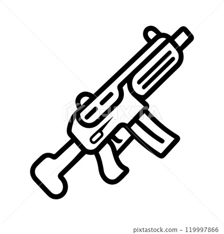 Gun icon or modern line symbol. Vector line art and icon design with bold outline. Black and white Pixel Perfect minimalistic symbol isolated white background. Silhouette simple thin sign 119997866