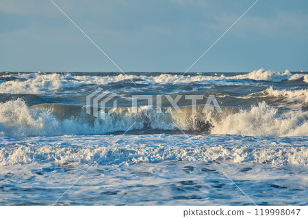 huge breaking waves at north sea coast 119998047