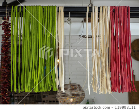 italian hand made pasta tagliatelle red white and green italy flag italian hand made pasta tagliatelle red white and green italy flag 119998111