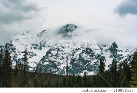 Mountain peaks near Morskie Oko Lake in Poland at Winter. Tatras range Mountain peaks near Morskie Oko Lake in Poland at Winter. Tatras range 119998185