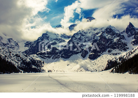 Frozen Lake Morskie Oko or Sea Eye Lake in Poland at Winter. Frozen Lake Morskie Oko or Sea Eye Lake in Poland at Winter. 119998188