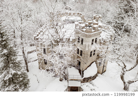 Old castle in the winter Glen park. Tallinn, Estonia. Old castle in the winter Glen park. Tallinn, Estonia. 119998199