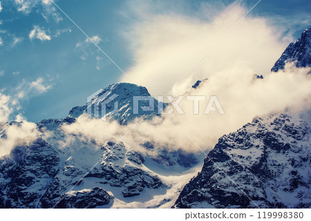 Mountain peaks near Morskie Oko Lake in Poland at Winter. Tatras range Mountain peaks near Morskie Oko Lake in Poland at Winter. Tatras range 119998380