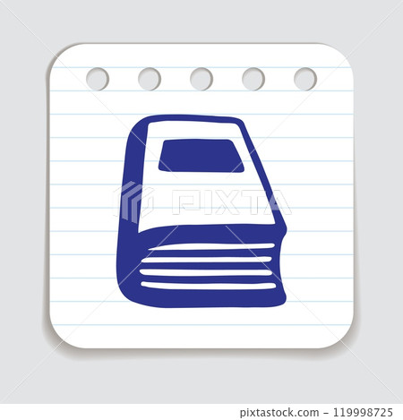 Doodle book icon with bookmark handdrawn with blue pen on a notepaper 119998725