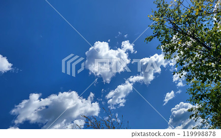 On a bright sunny day, the blue sky with a heart-shaped cloud On a bright sunny day, the blue sky with a heart-shaped cloud 119998878