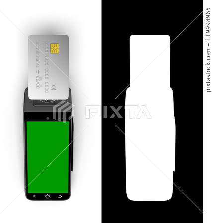 contactless payment by card through the terminal 3d render mockup on white with alpha 119998965