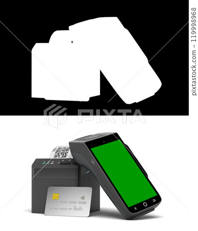 contactless payment by card through the payment receipt terminal 3d render mockup on white with alpha 119998968