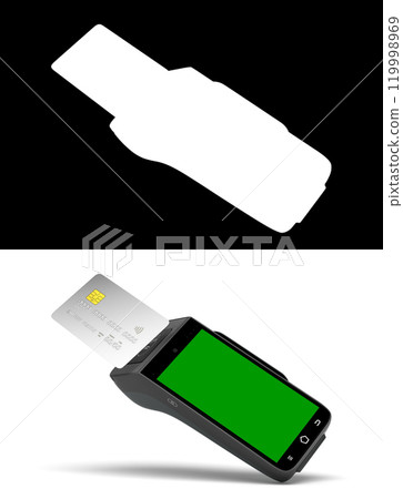 contactless payment by card through the terminal 3d render image on white with alpha 119998969