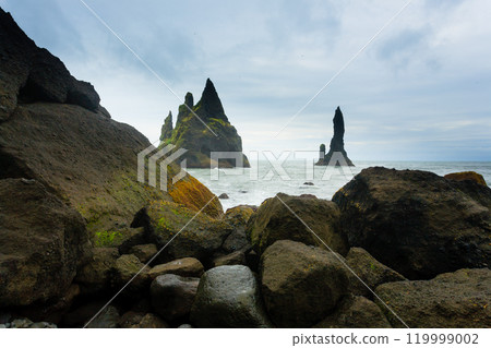 Reynisfjara lava beach view, south Iceland landscape Reynisfjara lava beach view, south Iceland landscape 119999002