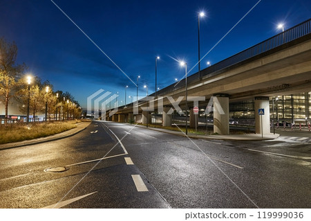 Urban main road overpass and intersection at night 119999036