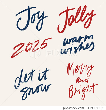 Vector Christmas set of handwritten phrase. Hand-drawn vintage lettering isolated on beige background. Illustration for design, print, fabric or background. Vector Christmas set of handwritten phrase. Hand-drawn vintage lettering isolated on beige background. Illustration for design, print, fabric or background. 119999115