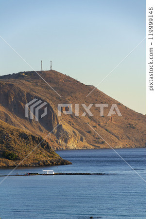 Saint Nicholas chapel of Georgioupoli, Crete island, Greece, dawn on a sunny summer day 119999148