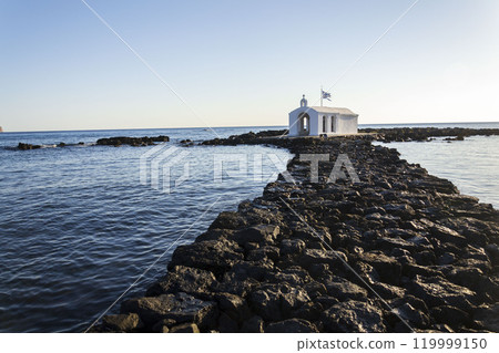 Saint Nicholas chapel of Georgioupoli, Crete island, Greece, dawn on a sunny summer day 119999150
