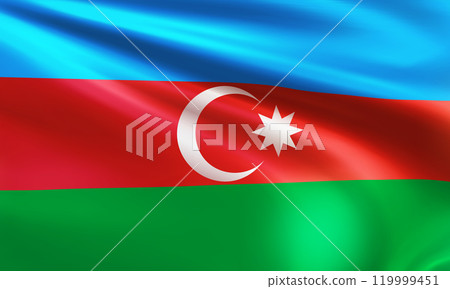 Realistic national flag of the Republic of Azerbaijan closeup 119999451