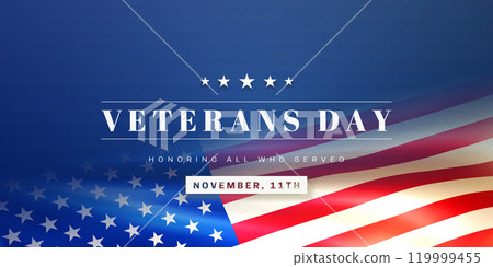 Happy Veterans Day USA banner with realistic national American flag 119999455