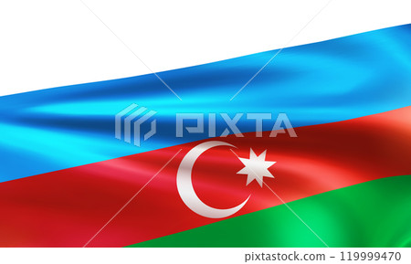 Realistic wavy national flag of the Republic of Azerbaijan 119999470