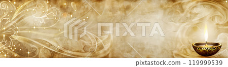 Elegant Diwali Banner with Golden Diya and Flourishing Design for Festive Greetings and Seasonal Promotions 119999539