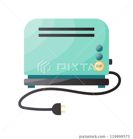 Kitchen bread toaster in flat design. Household electronic appliance. Vector illustration isolated. 119999573