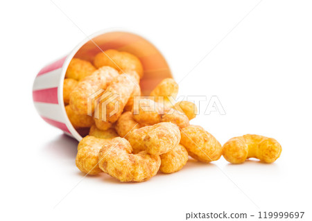 Puffed crispy Peanut flips isolated on white background. Puffed crispy Peanut flips isolated on white background. 119999697