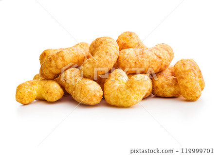 Puffed crispy Peanut flips isolated on white background. 119999701