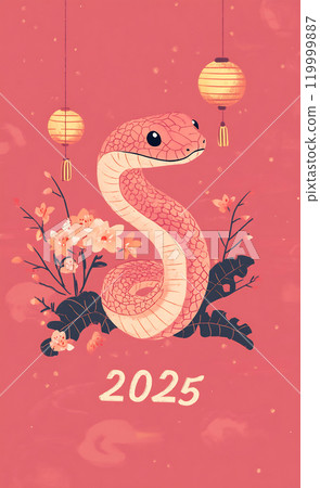 Colorful snake with lanterns for 2025 119999887