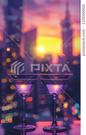 two colorful drinks in martini glass and big night city background, illuminated light skyline with skyscrapers, nightclub and party concept two colorful drinks in martini glass and big night city background, illuminated light skyline with skyscrapers, nightclub and party concept 120000008