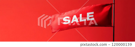 Red sale flag on vivid backdrop 120000139