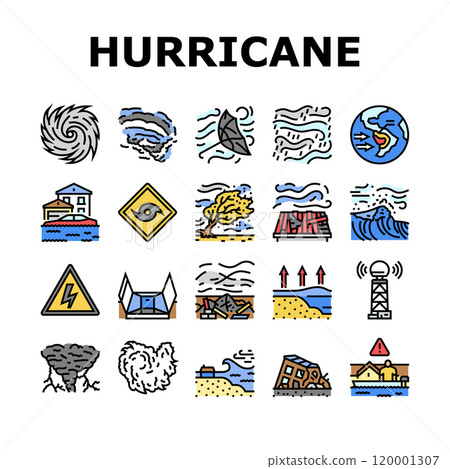 hurricane cyclone storm wind icons set vector 120001307