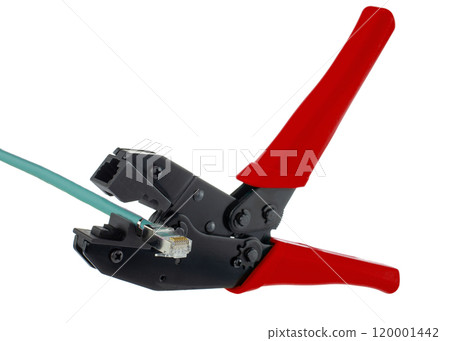 Ethernet Crimping Tool with Red Handles and Cable 120001442
