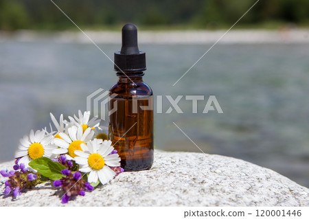 Amber Glass Dropper Bottle with Flowers by the River 120001446