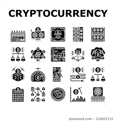 cryptocurrency mining blockchain icons set vector 120001532