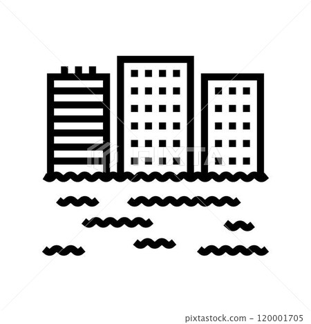 flooded building disaster line icon vector illustration 120001705