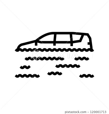 flooded car disaster line icon vector illustration flooded car disaster line icon vector illustration 120001713